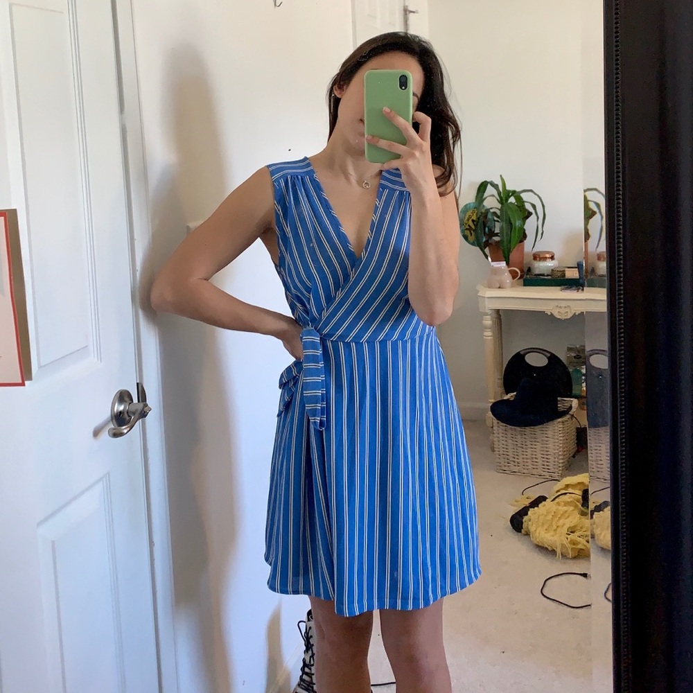 Monteau Blue Stripe Wrap Dress Small